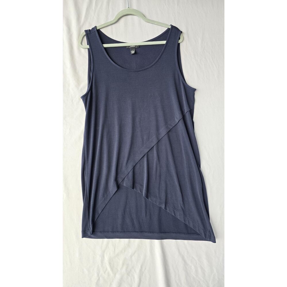 Alfani Tank Top Womens Large Blue Asymmetrical Overlay Hem Tunic Stretch Jersey